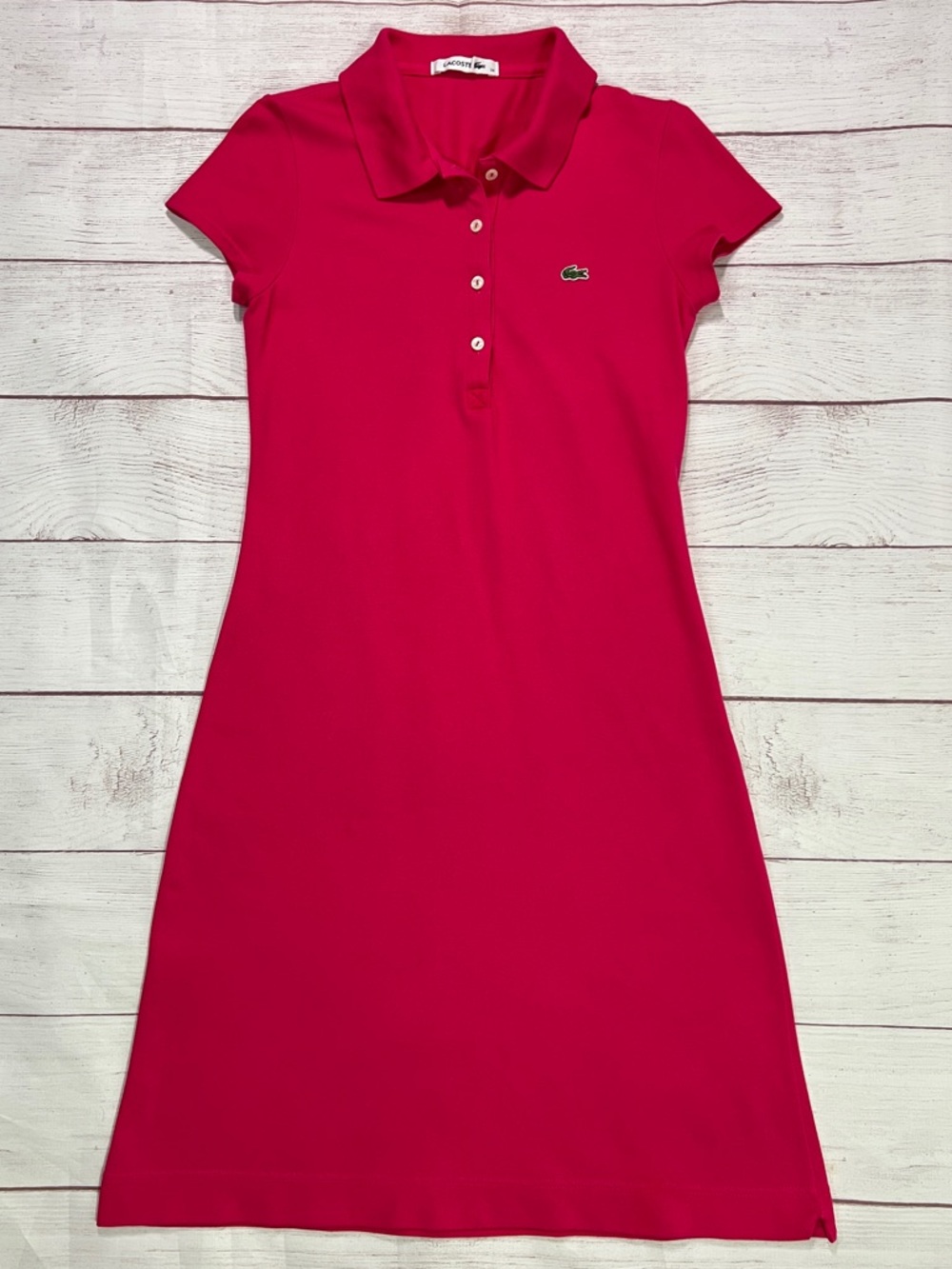 Lacoste Pique Polo Shirt Dress - US 2 / EU 34 fuchsia pink stretch short sleeve